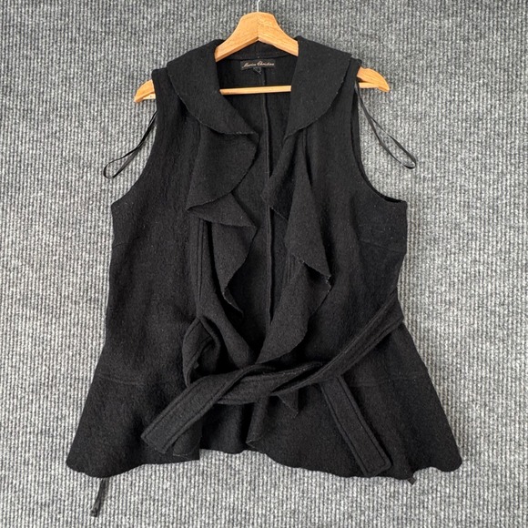VTG Marisa Christina Womens L Black Wool Blend Ruffle Vest Romantic Goth Witchy - Picture 1 of 9